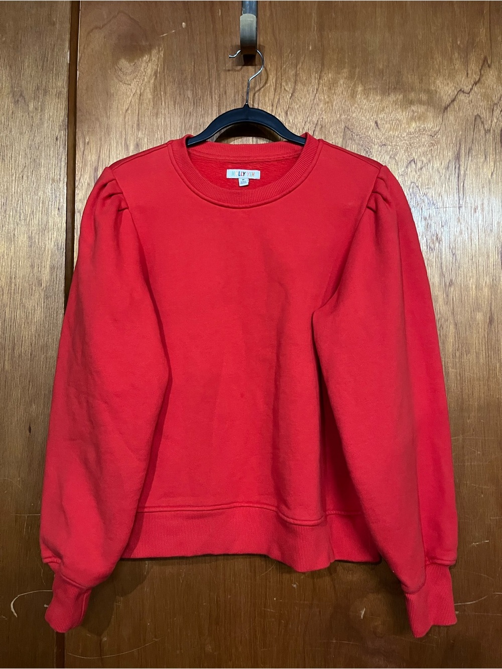 Molly Yeh puff-sleeve fleece sweater medium red-orange cotton